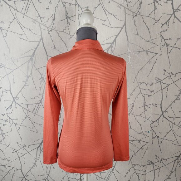 Nike Dri Fit Orange Stripe Stretch Long Sleeve Polo - Picture 3 of 4